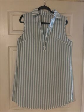 Sage green  and White Striped Sleeveless Midi Dress